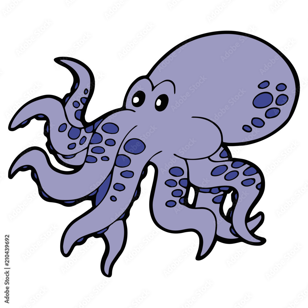 Octopus cartoon illustration isolated on white background for children color book