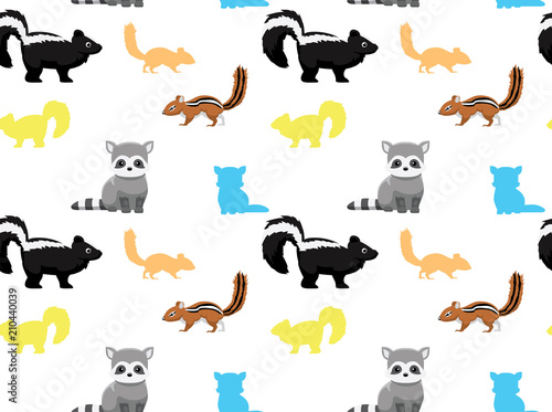 Chipmunk Raccoon Skunk Animals Seamless Wallpaper 1