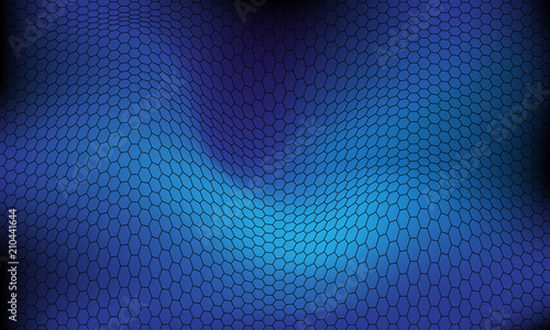 Abstract black line hexagon mesh wave on blue background texture vector illustration.