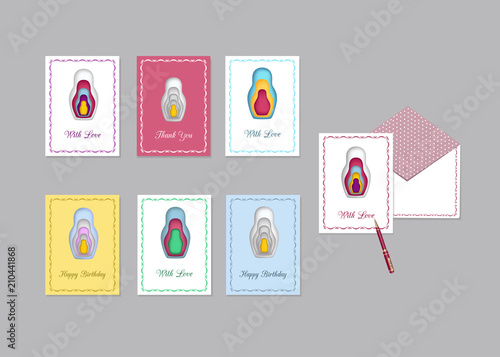 Greetings card Nest doll, isolated on a light background