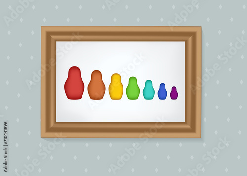 Set of nesting dolls in a frame
