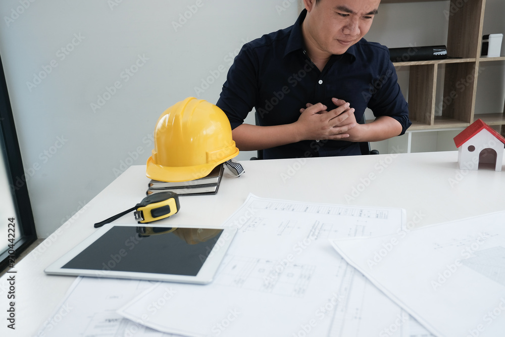 engineer suffering from chest pain. man have heart attack engineer suffering from chest pain. man have heart attack