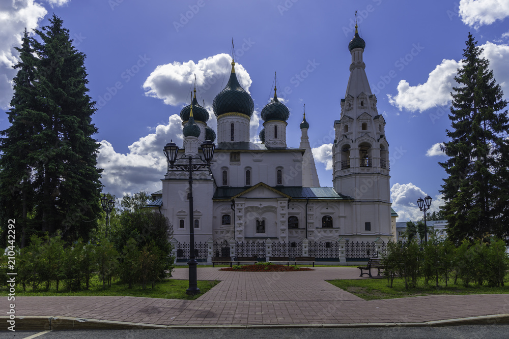 Architectural monument of the 17th century. emple of Elijah the Prophet in Yaroslavl on a summer sunny day