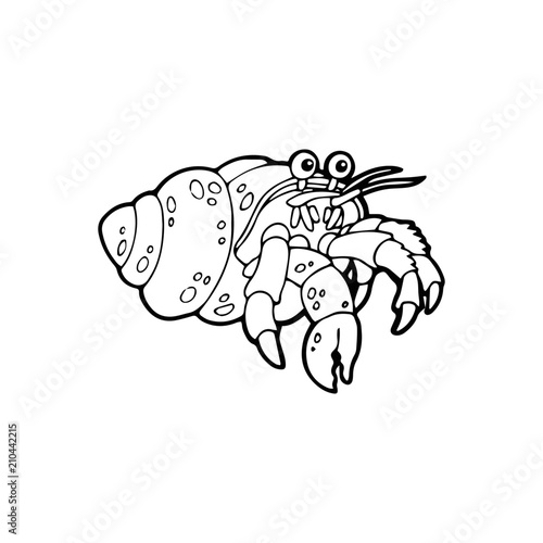 Hermit Crab cartoon illustration isolated on white background for children color book