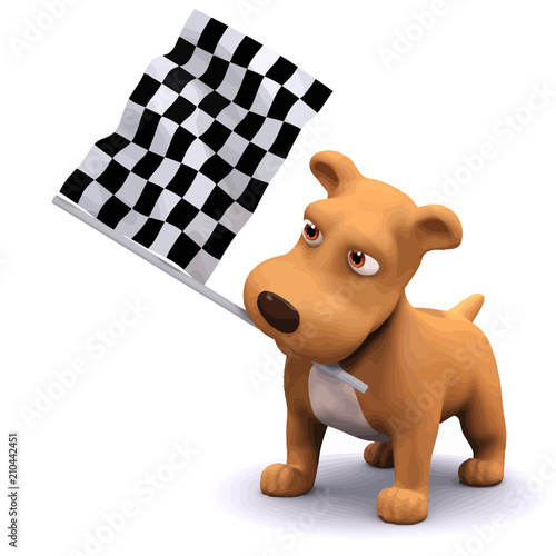 Vector 3d Funny cartoon puppy dog at the finish line