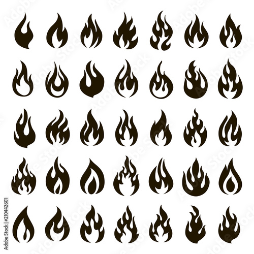 35 black and white flame icons
