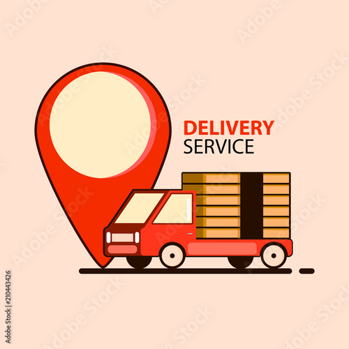 Food delivery in flat style with car and point. Vector illustration design. Delivery service.