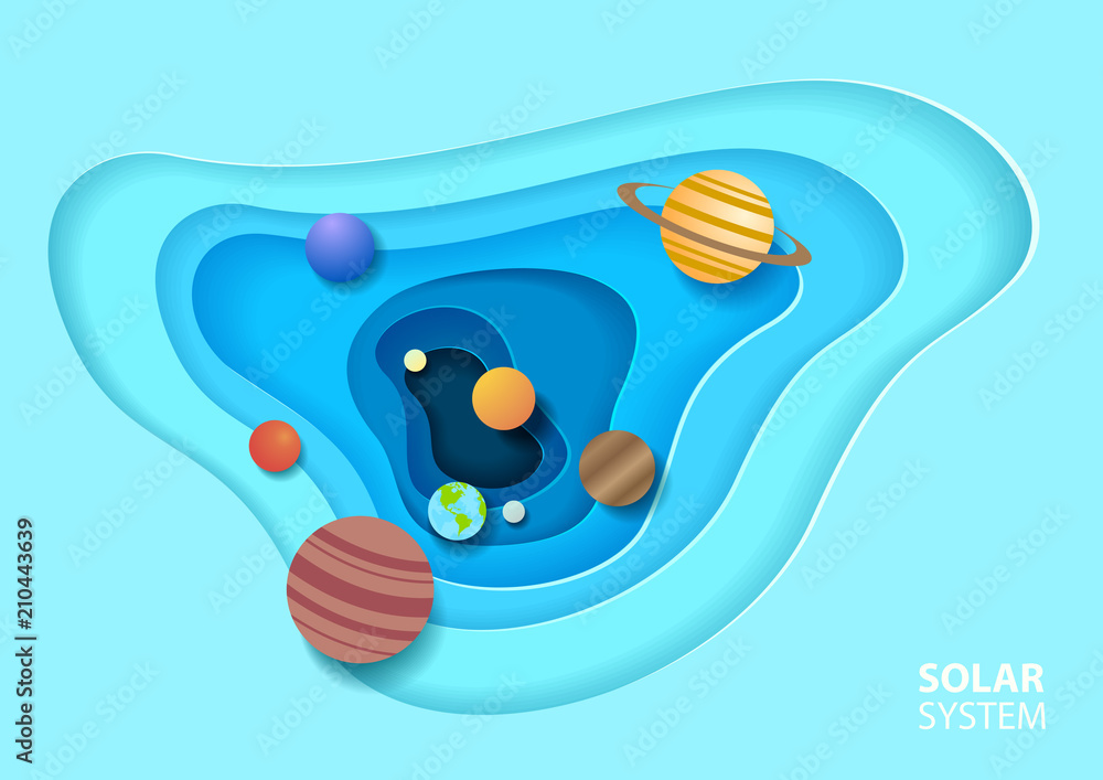Solar system in paper art style. Galaxy paper cut. Vector illustration design.