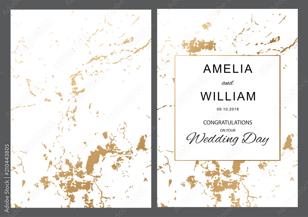 Congratulations on your wedding day with gold foil texture with gold frame. Vector illustration design.