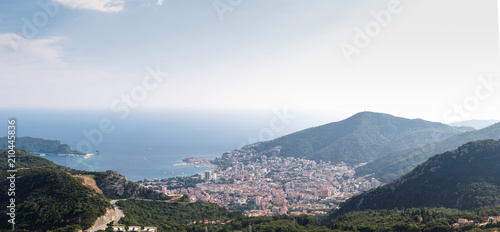 city, panorama, view, landscape, sky, panoramic, architecture, sea, cityscape, town, travel, building, blue, skyline, urban, montenegro, budva, aerial, europe, tourism, summer, mountains, landmark, me