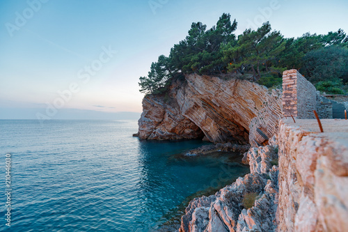 sea, beach, coast, water, landscape, blue, sky, nature, island, rock, summer, cliff, travel, coastline, mountain, tourism, bay, rocks, mediterranean, vacation, view, shore, seascape, beautiful, monten