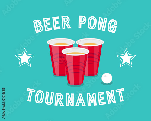 Beer Pong Tournament flyer as red cups and ping pong ball