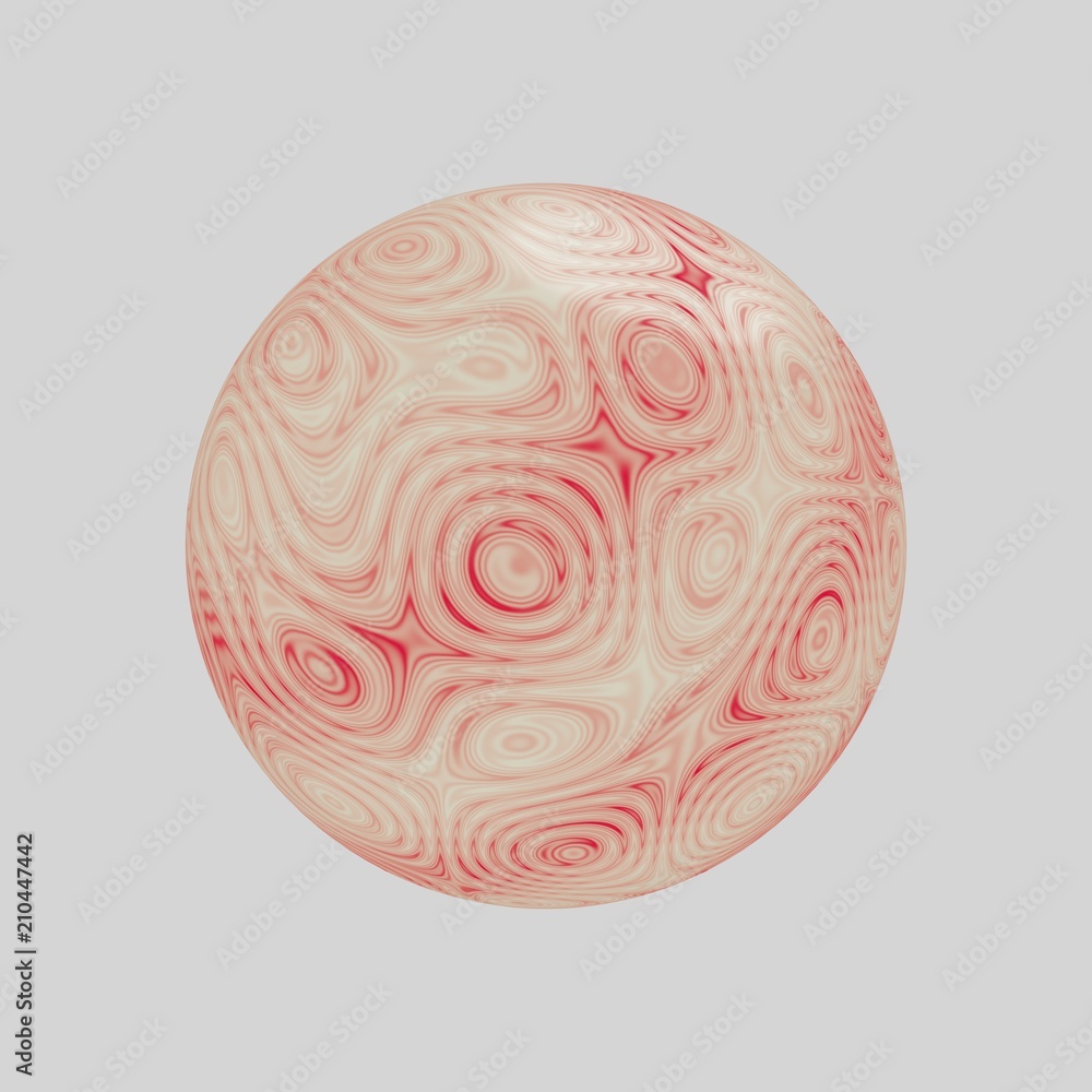 Texture on the sphere. Colours of red. Swirls, twirls, white, red, on a white background. Illustration. 3d render. Graphics.