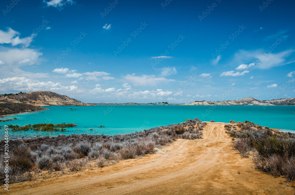 View of the road to the mountain lake in spain