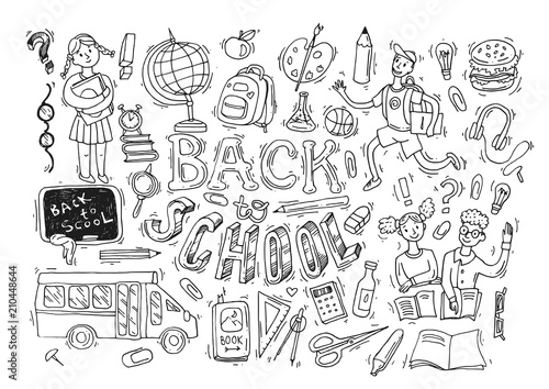 Beautiful hand drawn set of vector illustration back to school.