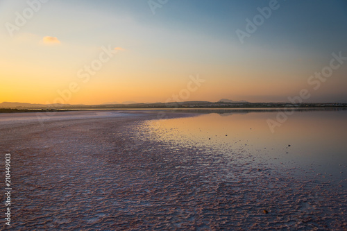 Sunset on the Salt pink Lake in Torrevieja in Spain