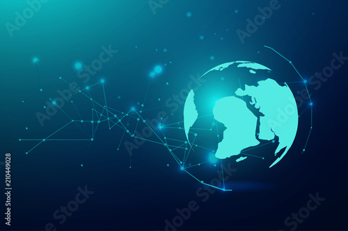 Global network connection with business concept and world map line, vector illustrator