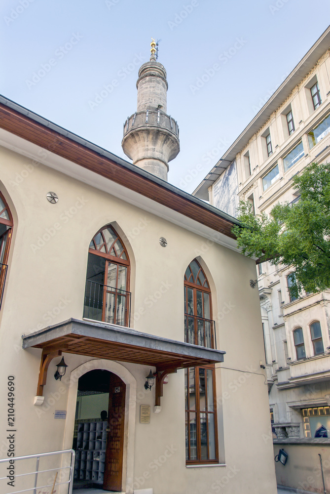 Istanbul, Turkey, 8 June 2018: Aga Mosque, Istiklal Avenue, Beyoglu district of Istanbul.