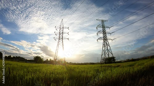 silhouette of high voltage electrical pole structure