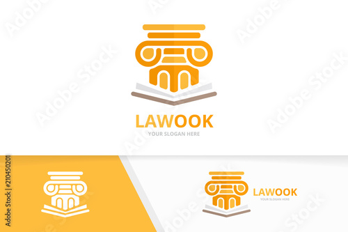 Vector column and open book logo combination. Pillar and bookstore symbol or icon. Unique history and library logotype design template.