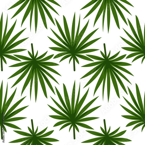 Seamless pattern with tropical leaves doodle style. Vector