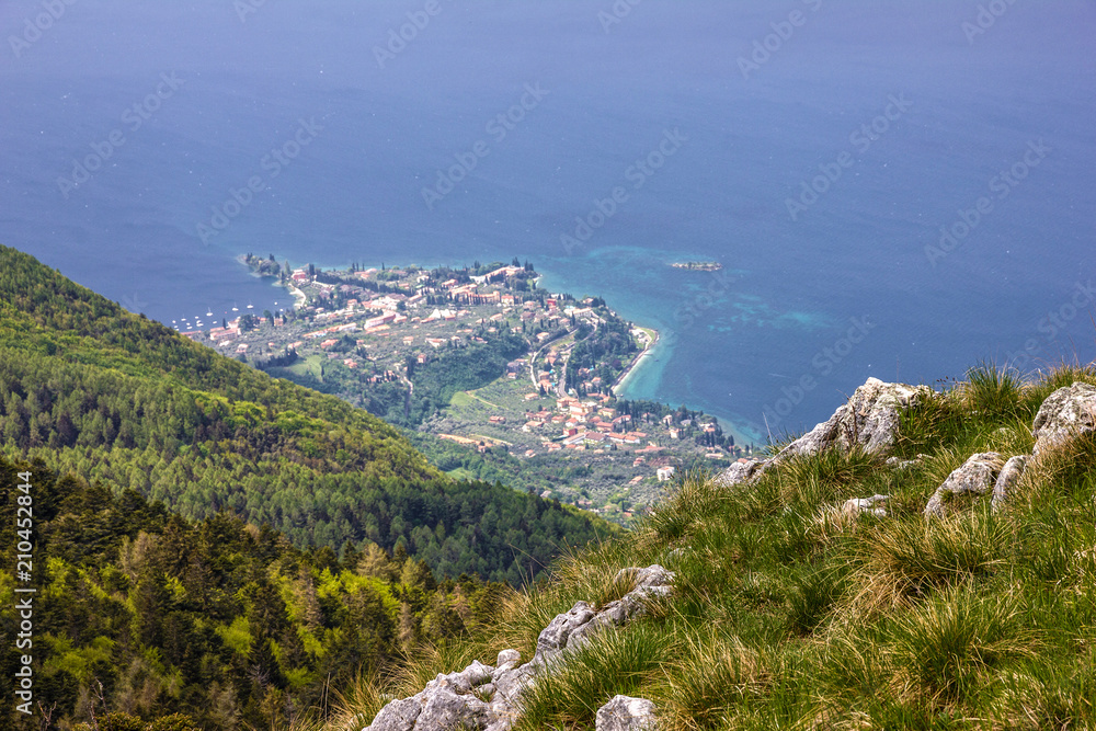 Malcesine town Garda lake aeirial view from Monte Baldo mountain, Lombardy, Italy