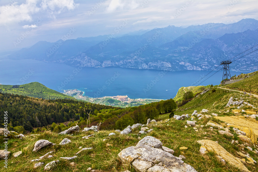 Garda lake mountain panoramic view. Monte Baldo, Italy, Malcesine