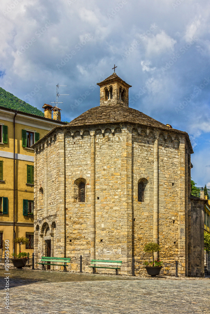 Lenno old town, Italy. Baptistery ancient building.