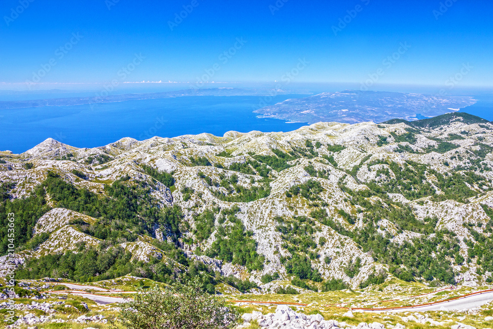 Croatia, Dalmatia, Biokovo national park, mountains sea panoramic landscape
