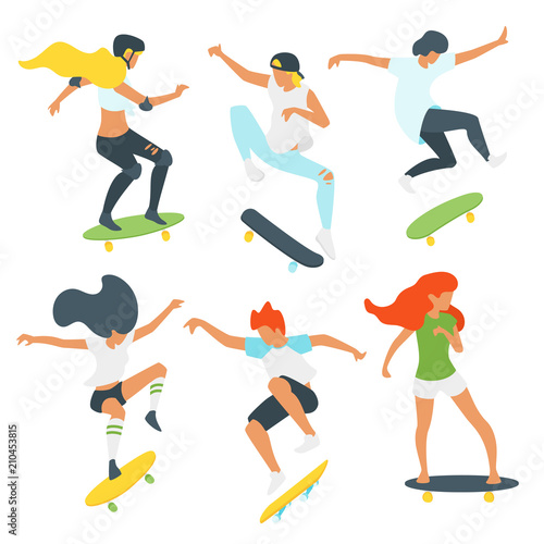 man and woman skaters silhouettes