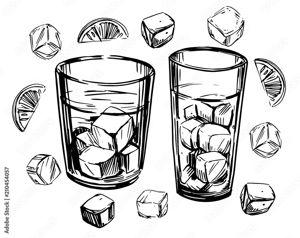 Glass Of Ice Water Clipart Black And White
