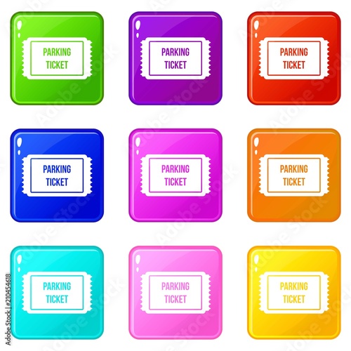 Parking ticket icons of 9 color set isolated vector illustration