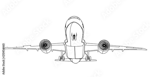 Airplane lines illustration. Abstract vector aircraft on the white background