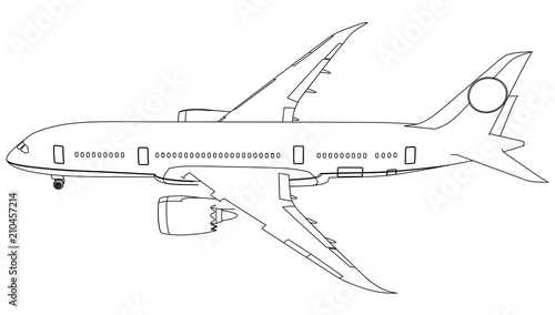 Airplane lines illustration. Abstract vector aircraft on the white background