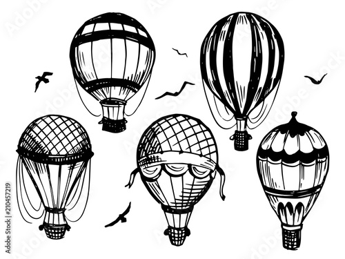 Set of air balloon. Hand drawn illustration. Vector isolated