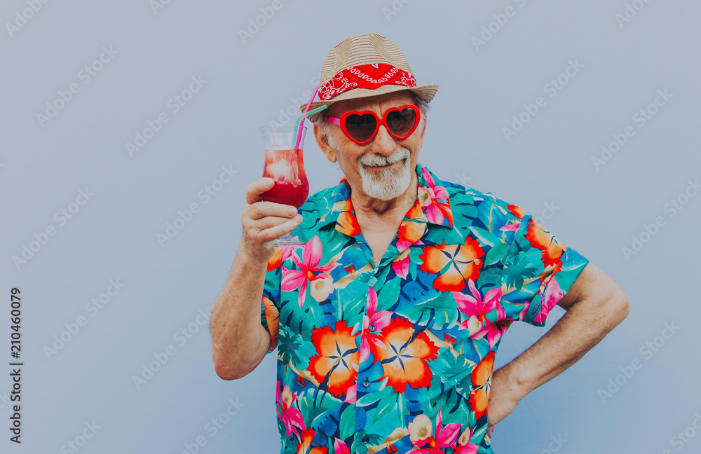 Fototapeta premium Grandfather portraits on colored backgrounds