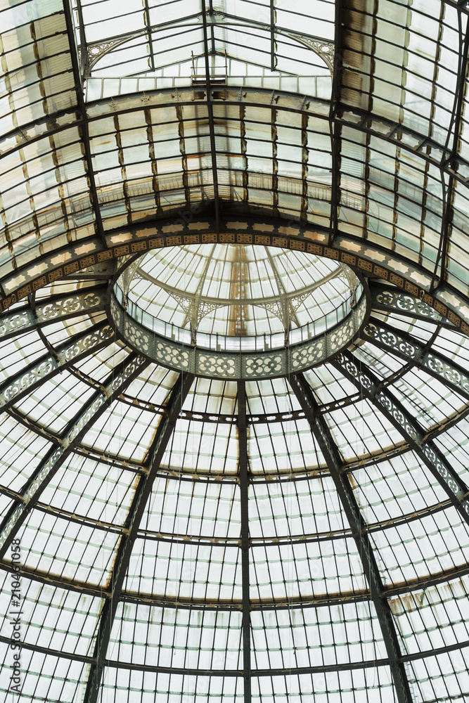 Glass dome of shopping gallery. Milan, Italy. Details of architecture