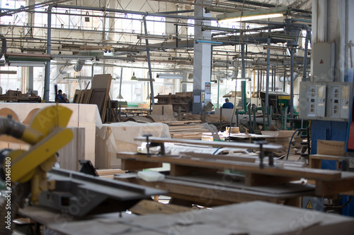 Belarus, the city of Gomel, on April 26, 2018. Furniture factory. Shop for wood processing and furniture manufacturing.