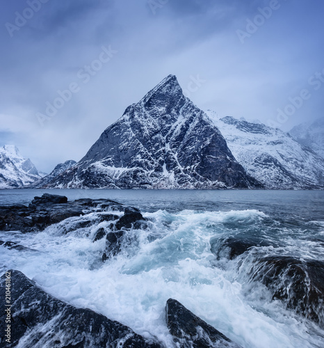 Seascape during storm and cloudy weather. Natural seascape in the Norway