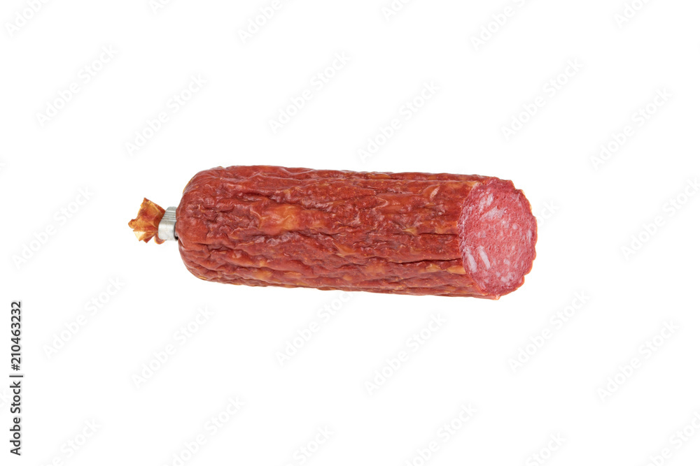stick of smoked sausage isolated on white background stick of smoked sausage isolated on white background