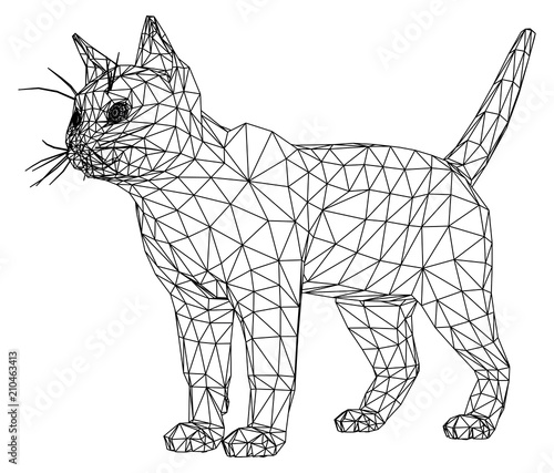 Cat polygonal lines illustration. Abstract vector cat on the white background