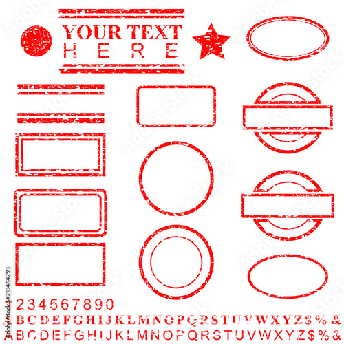 template alphabet, number, percent, dollar, dot, star, rectangle, lines oval circle rubber stamp effect for your element design photo