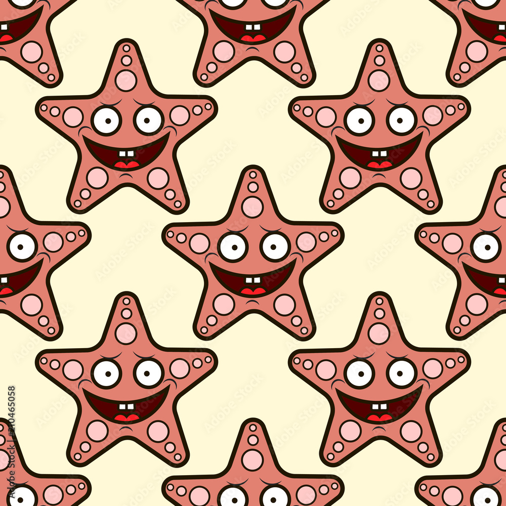 Vector illustration, seamless pattern starfish. Vector illustration, seamless pattern starfish.