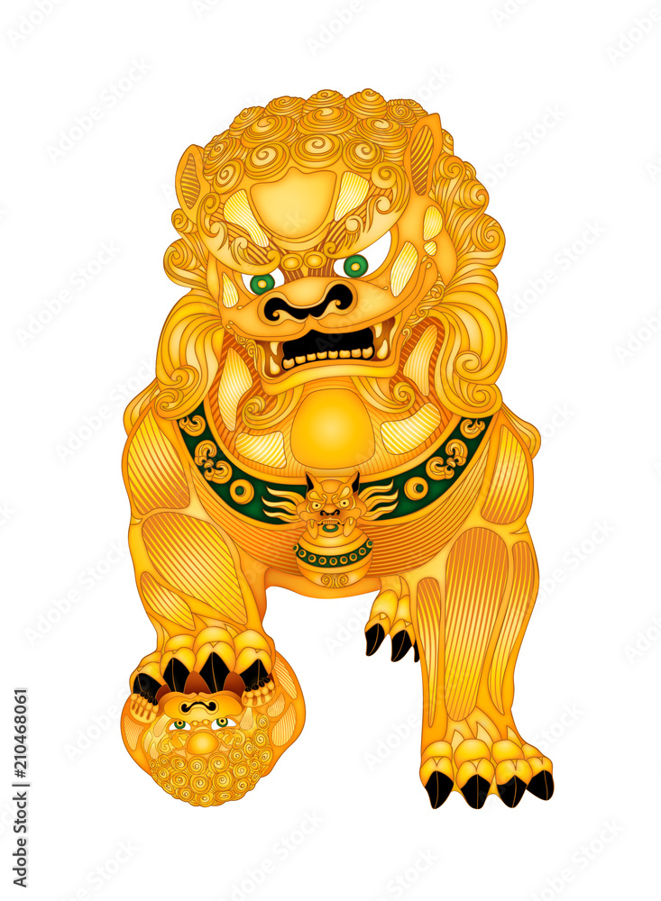 Female Foo Fu Lion Dog with Lion Cub Stock Illustration Adobe Stock