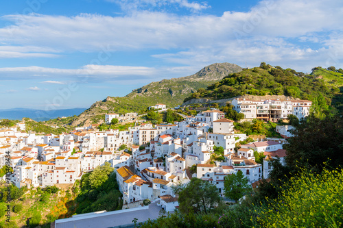 View of Casares mountain village with white houses at early morning, Andalusia, Spain © pkazmierczak