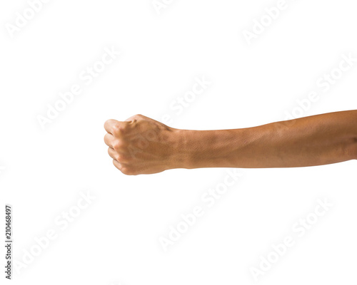 Clipping path hand gestures isolated on white background. Hand making fist sign or symbol gesture. Back hand gesture.