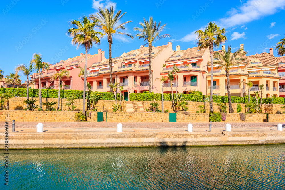 Beautiful colorful houses in Sotogrande marina, Andalusia, Spain