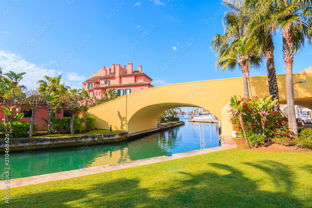 Bridge over canal in Sotogrande marina, Andalusia, Spain