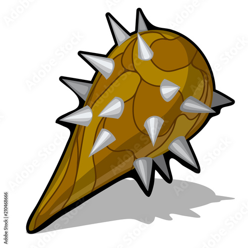 Spiked cudgel club weapon isolated on white background. Vector cartoon close-up illustration.