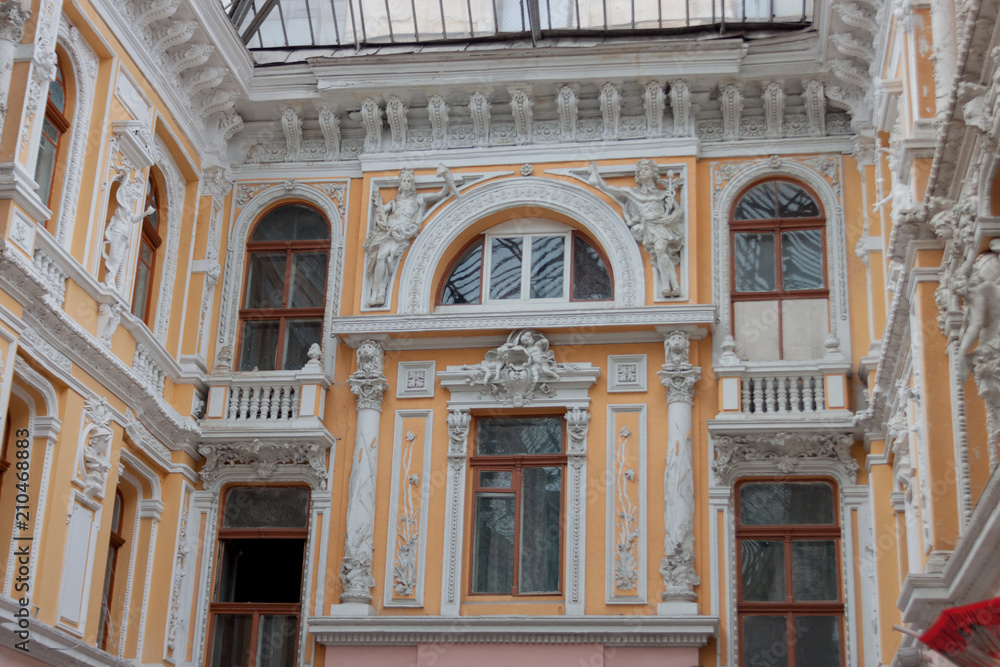 buildings and attractions of Odessa in Ukraine. beautiful stucco and sculptures on buildings. urban landscape